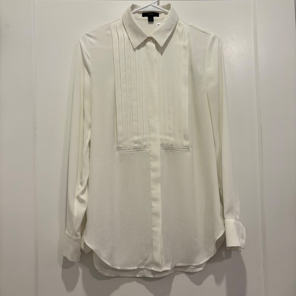 J. Crew Womens Ivory White Long Sleeve Button Down Blouse Shirt Size 4